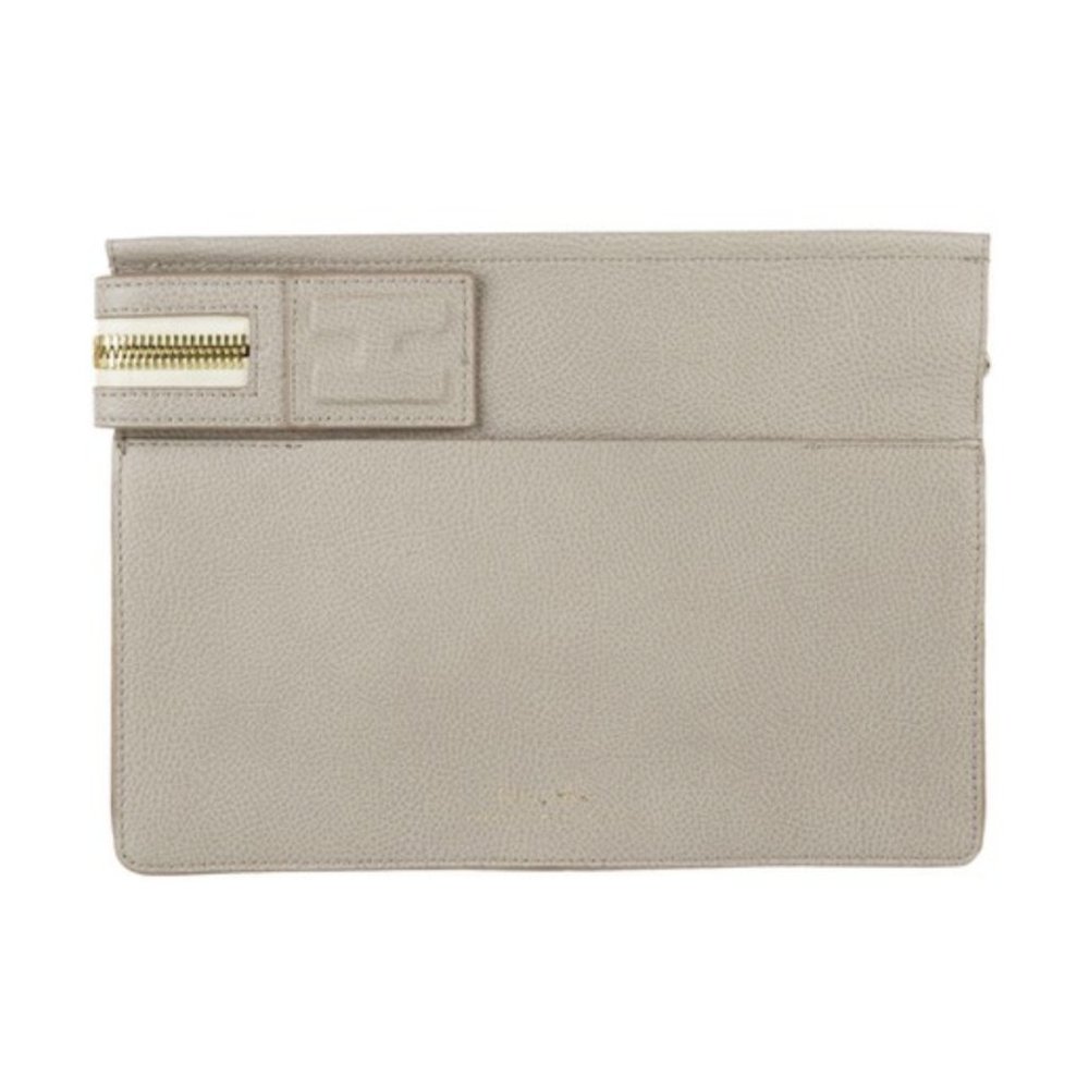 NEW India Hicks The Big Zipper Clutch Bag Purse Womens Gray Pebbled Leather NWOT